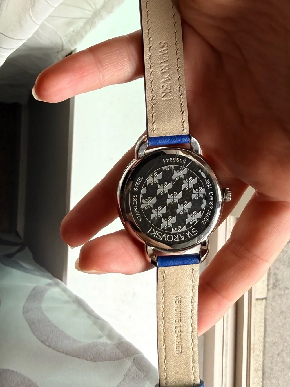 Swarovski Swiss Made Crystal Watch Blue Leather Wrap Strap 5095944